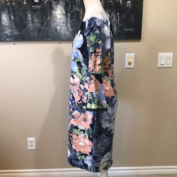 Danny and Nicole Floral Lace Trim Bell Sleeves Off Shoulder Sheath Dress-14 - Picture 4 of 14